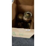 BOX OF BRASS OIL LAMP PARTS