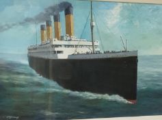 LARGE OIL ON CANVAS - TITANIC - J MCDONALD