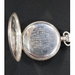 SILVER RUC POCKET WATCH INSCRIBED - PRESENTED TO SERGT W.J.MCNALLY BY THE MEMBERS OF R.U.C