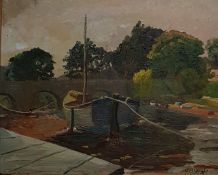 OIL ON BOARD CANAL SCENE