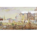 E. GREEN - ANTIQUE WATERCOLOUR - TOWN SQUARE