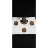 RAF EMBROIDERED CAP BADGE AND 3 METAL BADGES