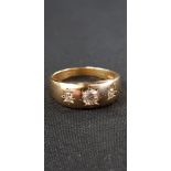 18 CARAT GOLD 3 STONE DIAMOND GENTS RING WITH CIRCA 0.75 CARAT OF DIAMONDS (GOOD QUALITY DIAMONDS)