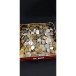 LARGE TIN OF OLD ASSORTED COINS FROM NUMEROUS COUNTRIES