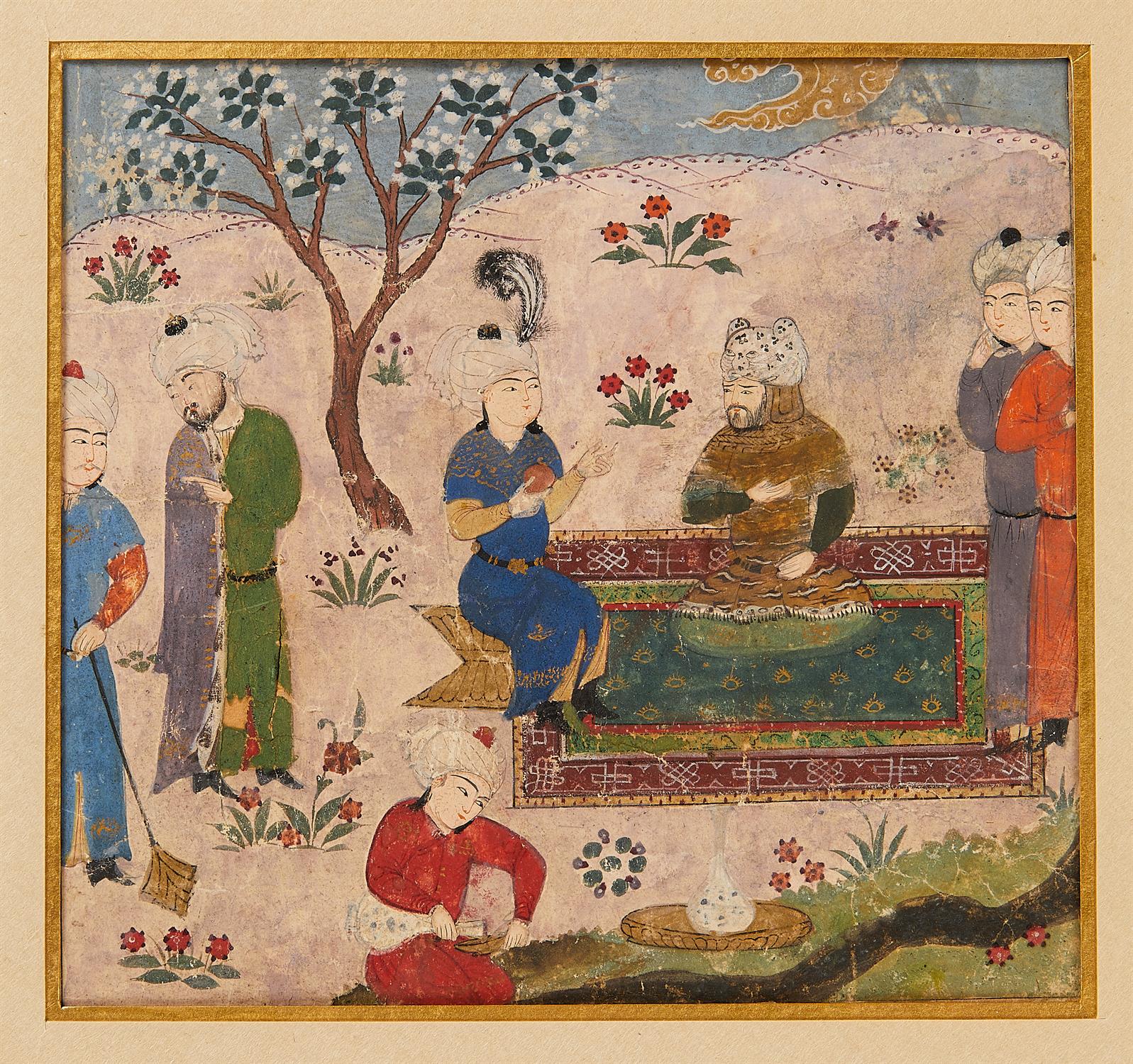 Rostam in conversation with a Prince, miniature on paper [Timurid Persia, c. 1400]