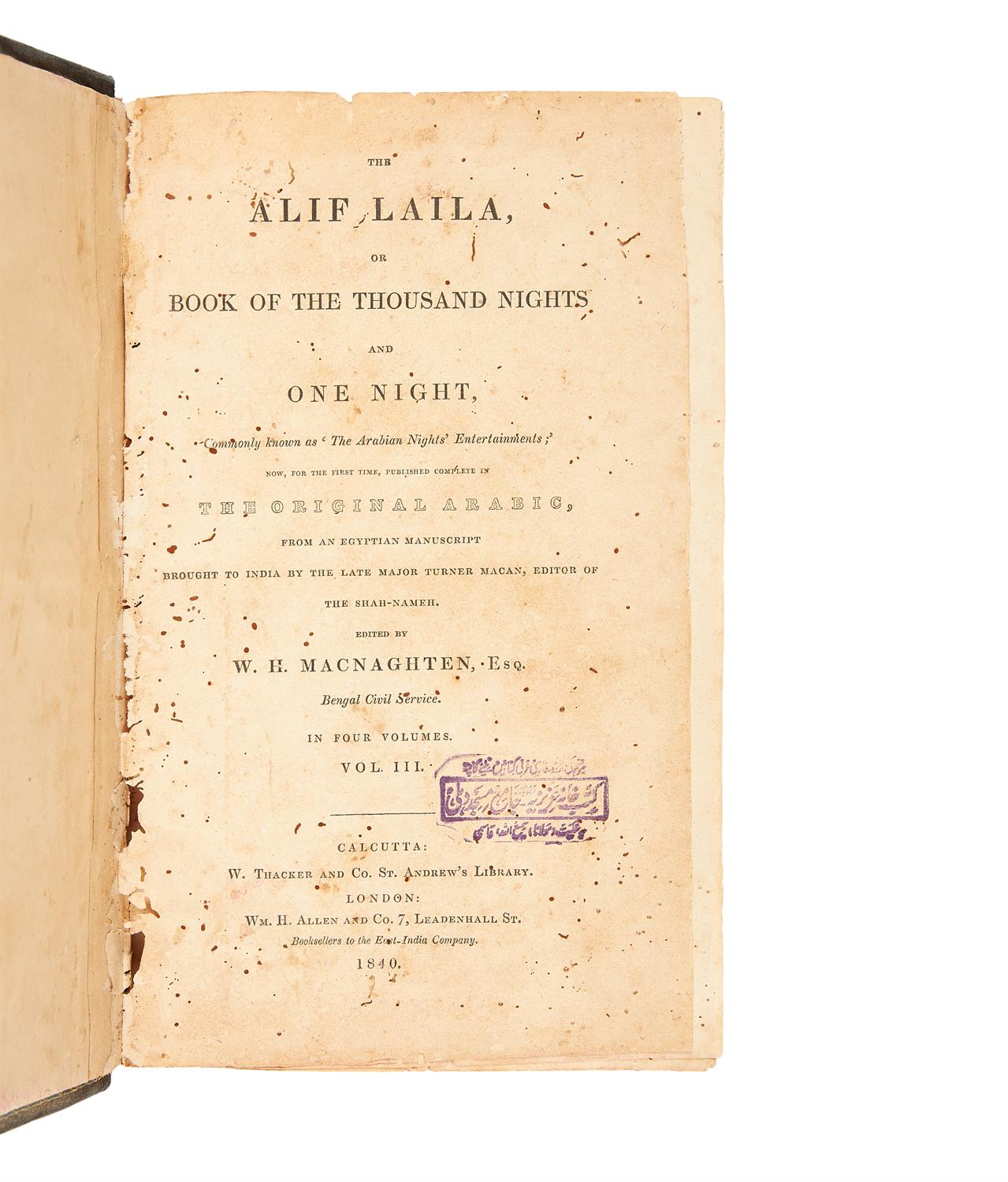 The Alif Laila, printed in Arabic and English, [India (Calcutta), 1839-1842]