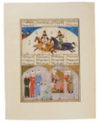 Rostam and Courtiers, miniature on paper, Turkmen School [Eastern Timurid regions, c. 1490]