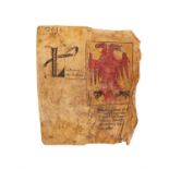 Cutting with armorial device and legal text, in Latin, manuscript on parchment [Italy, 14th century]