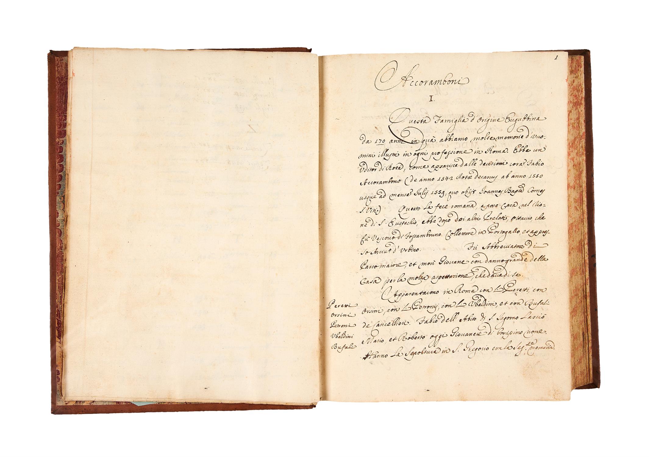 Ɵ Manuscritto delle Famiglie Romane Nobili, in Italian, manuscript on paper [Italy, 18th century] - Image 2 of 5