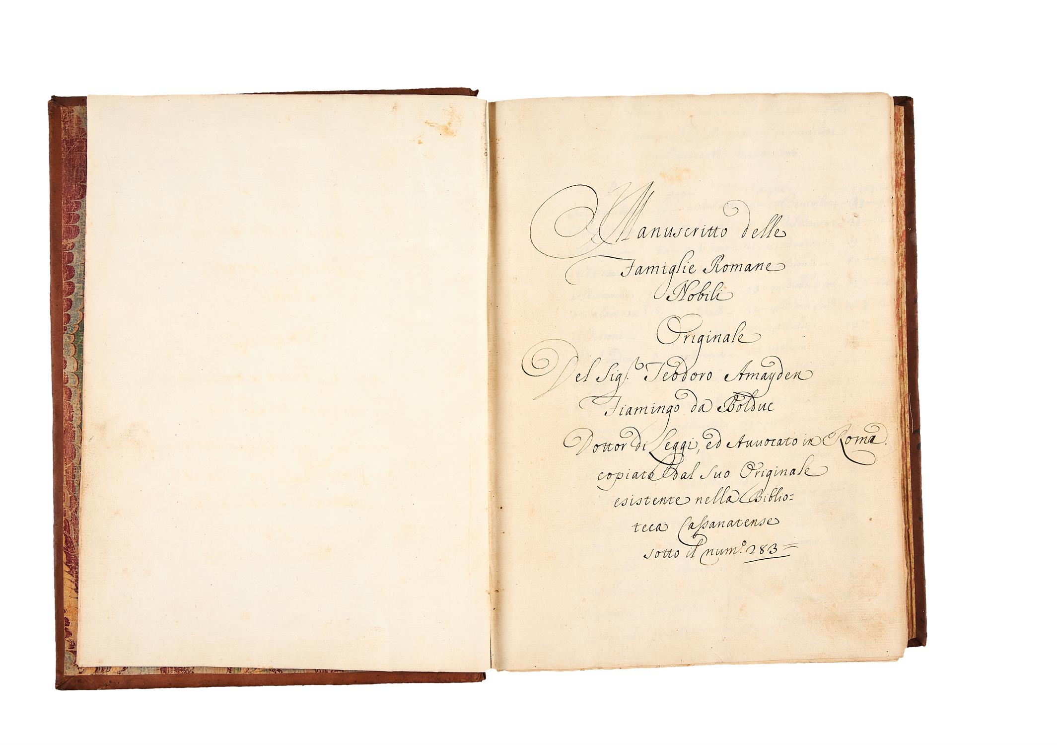 Ɵ Manuscritto delle Famiglie Romane Nobili, in Italian, manuscript on paper [Italy, 18th century]