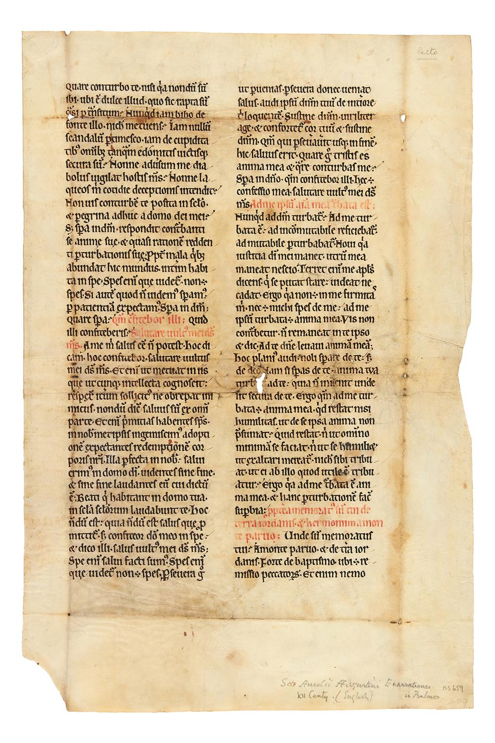 Ɵ Augustine, Enarrationes in Psalmos, in Latin, manuscript on parchment [England, 12th century]