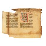 Atlantic Bible leaf with white vine initial, in Latin, manuscript on parchment [Italy, 12th century]