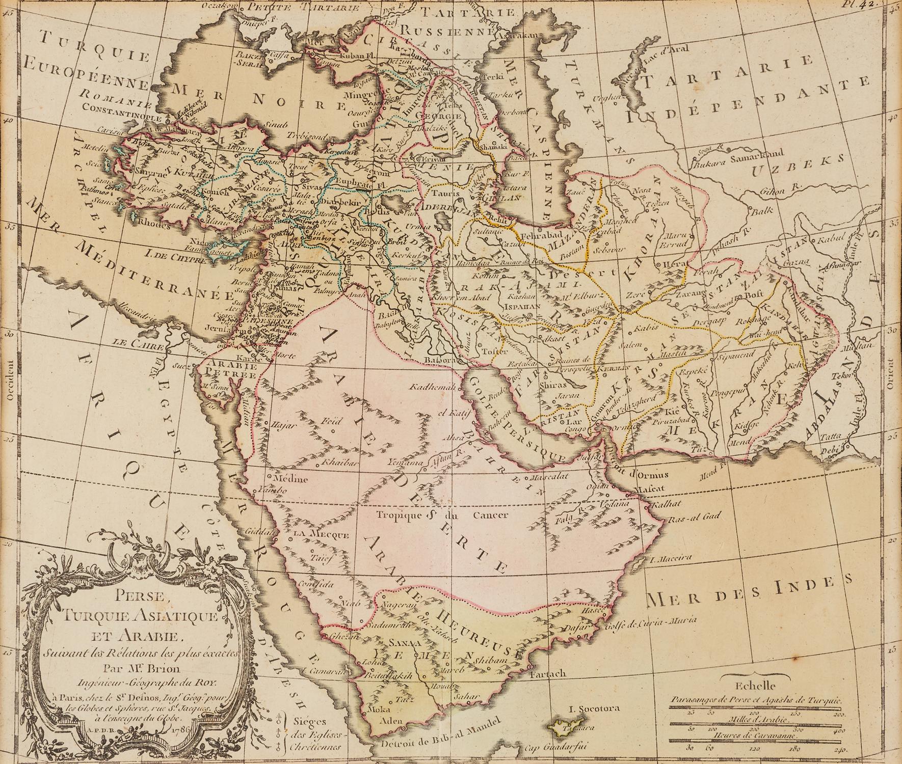 Ɵ Brion. "Perse, Turquie Asiatique et Arabie", engraved map on paper [Paris, 1786]