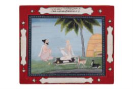 Large painting of a man visiting a sage [North India (possibly Kangra), mid-nineteenth century]