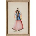 Persian Lady carrying a child, on paper [Qajar Persia, first quarter of the nineteenth century]