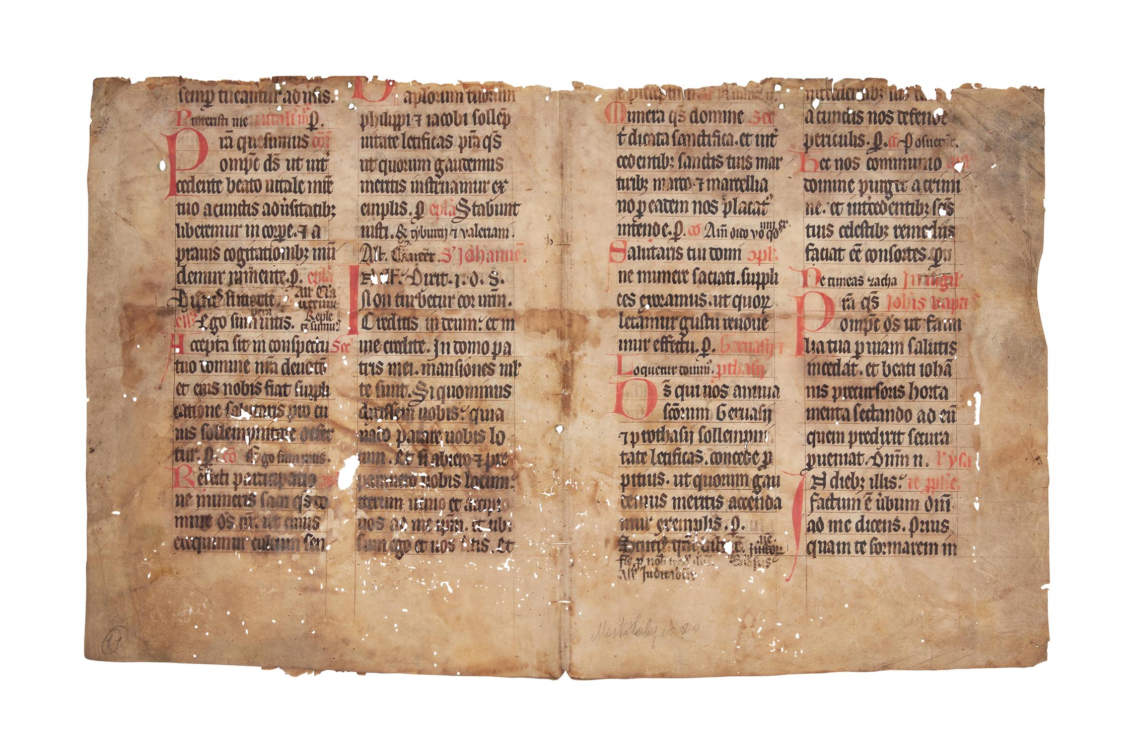 Collection of leaves from medieval manuscripts, in Latin, on parchment