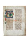 Habakkuk, historiated initial on a leaf from a large Bible, in Latin, manuscript on parchment