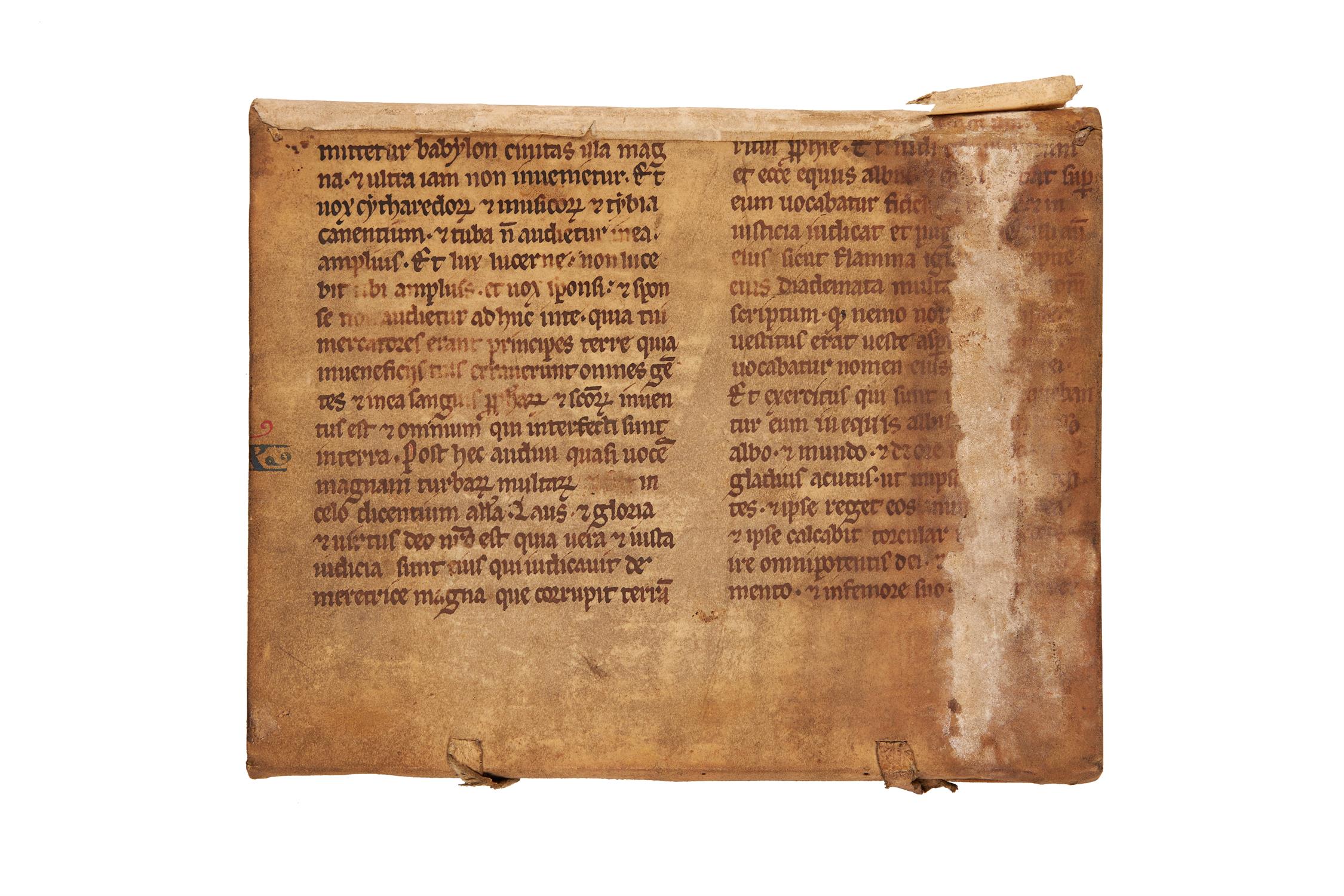 Ɵ Single leaf from a monumental Biblical codex, with Revelation 18-19, in Latin, manuscript - Image 2 of 2