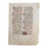 Leaf from a large illuminated Missal, in Latin, manuscript on parchment