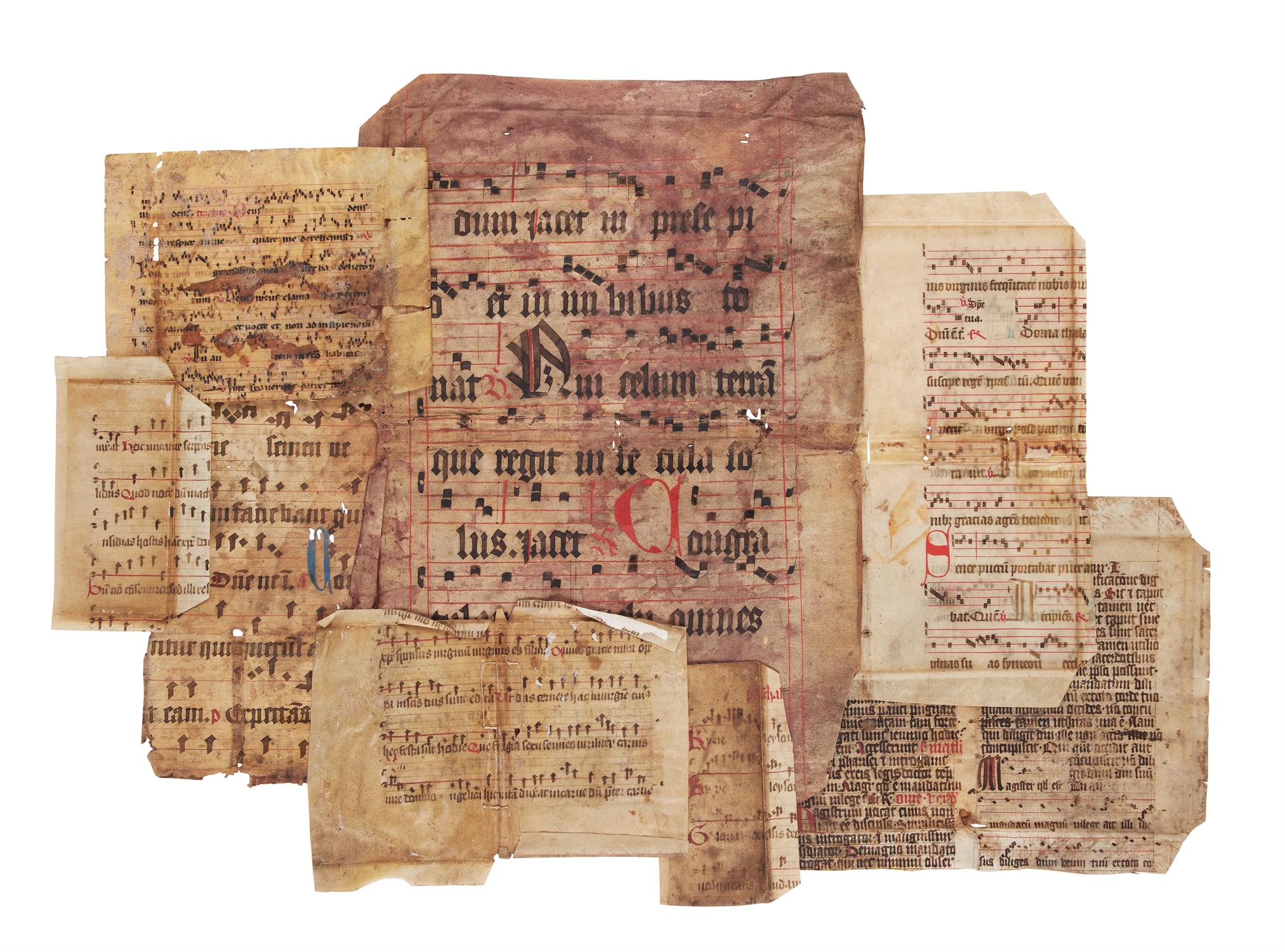 Collection of leaves or cuttings from medieval musical manuscripts, in Latin, on parchment