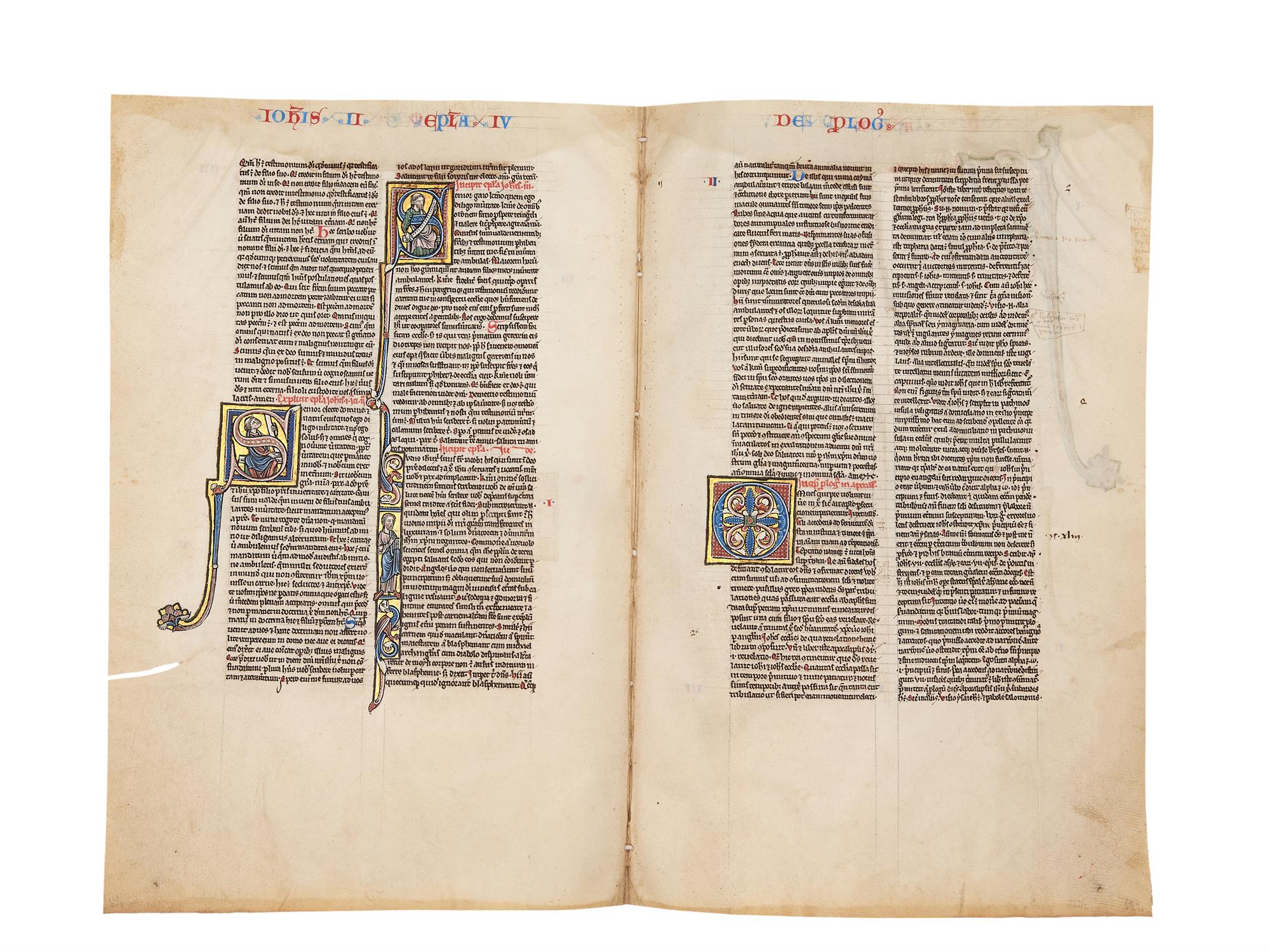 Bifolium with four historiated initials from a lavishly illuminated Bible, in Latin - Image 2 of 2