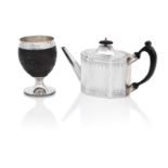 A George III silver-mounted coconut cup, and a George III silver teapot by Phipps & Robinson, Lon...