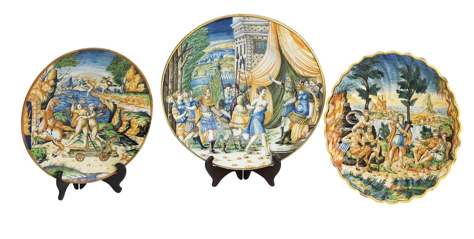 Three Italian maiolica dishes 19th Century