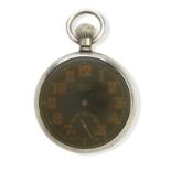 Rolex: A stainless steel keyless wind open face military pocket watchcirca 1940