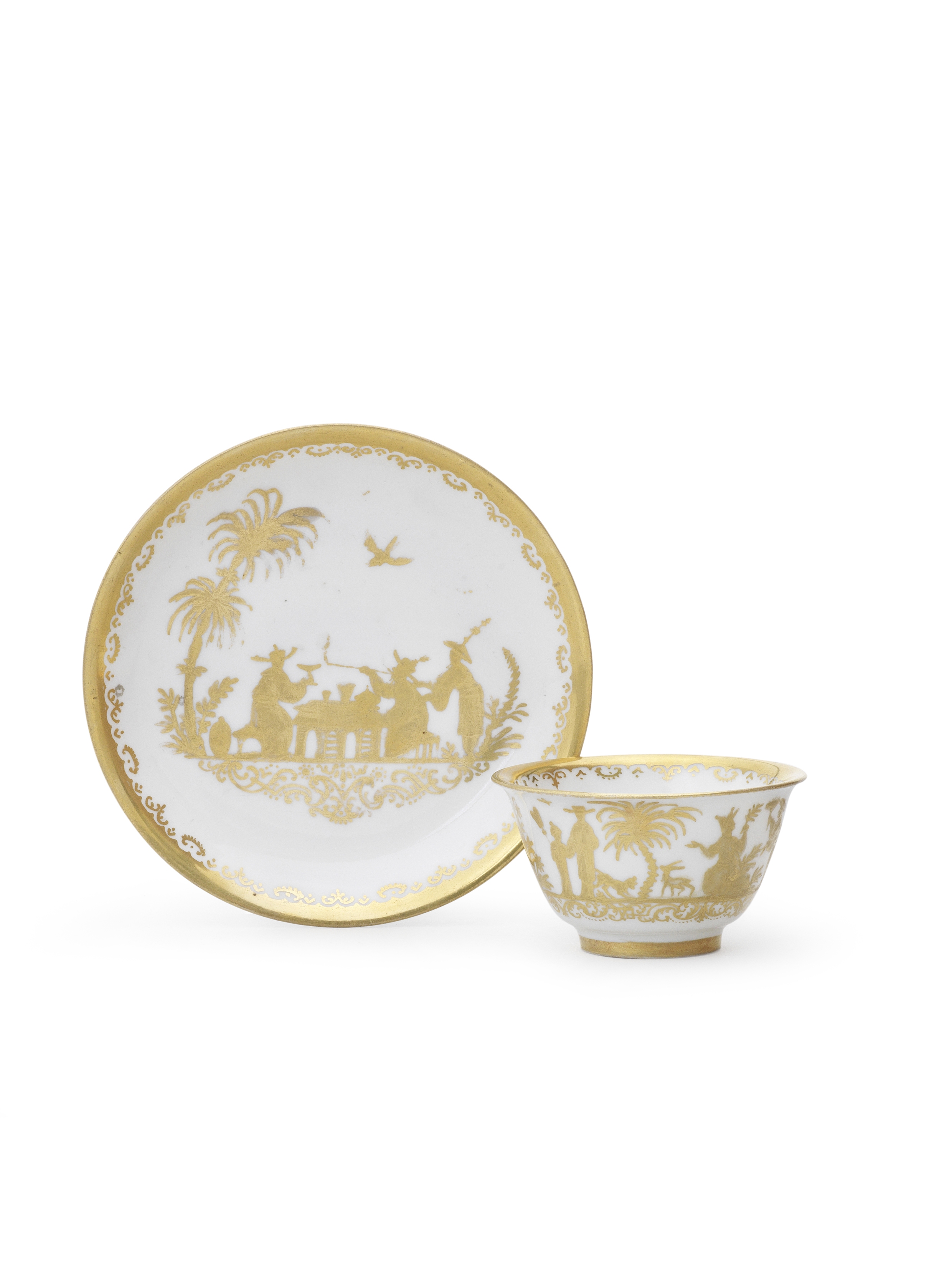 A Meissen Hausmaler teabowl and saucer Circa 1725-30