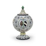 A Cantagalli-style maiolica footed jar and cover Circa 1860-80