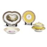 Three Derby dishes and a Derby Ecuelle, cover and stand Circa 1785-90