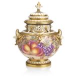A Royal Worcester fruit painted vase and cover, painted by Harry Ayrton Post-war