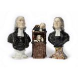 Two Staffordshire portrait busts of John Wesley and a group of the Vicar and Moses 19th Century