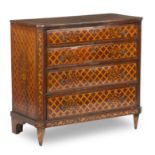 A 19th century Dutch walnut, marquetry and parquetry inlaid chest
