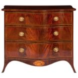A George III and later mahogany and inlaid serpentine Chest stamped 'from W Williamson and Sons G...