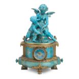 A late 19th century French ceramic and gilt metal mounted mantel clock
