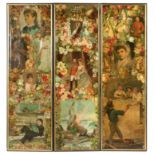 A 19th century three fold decoupage screen