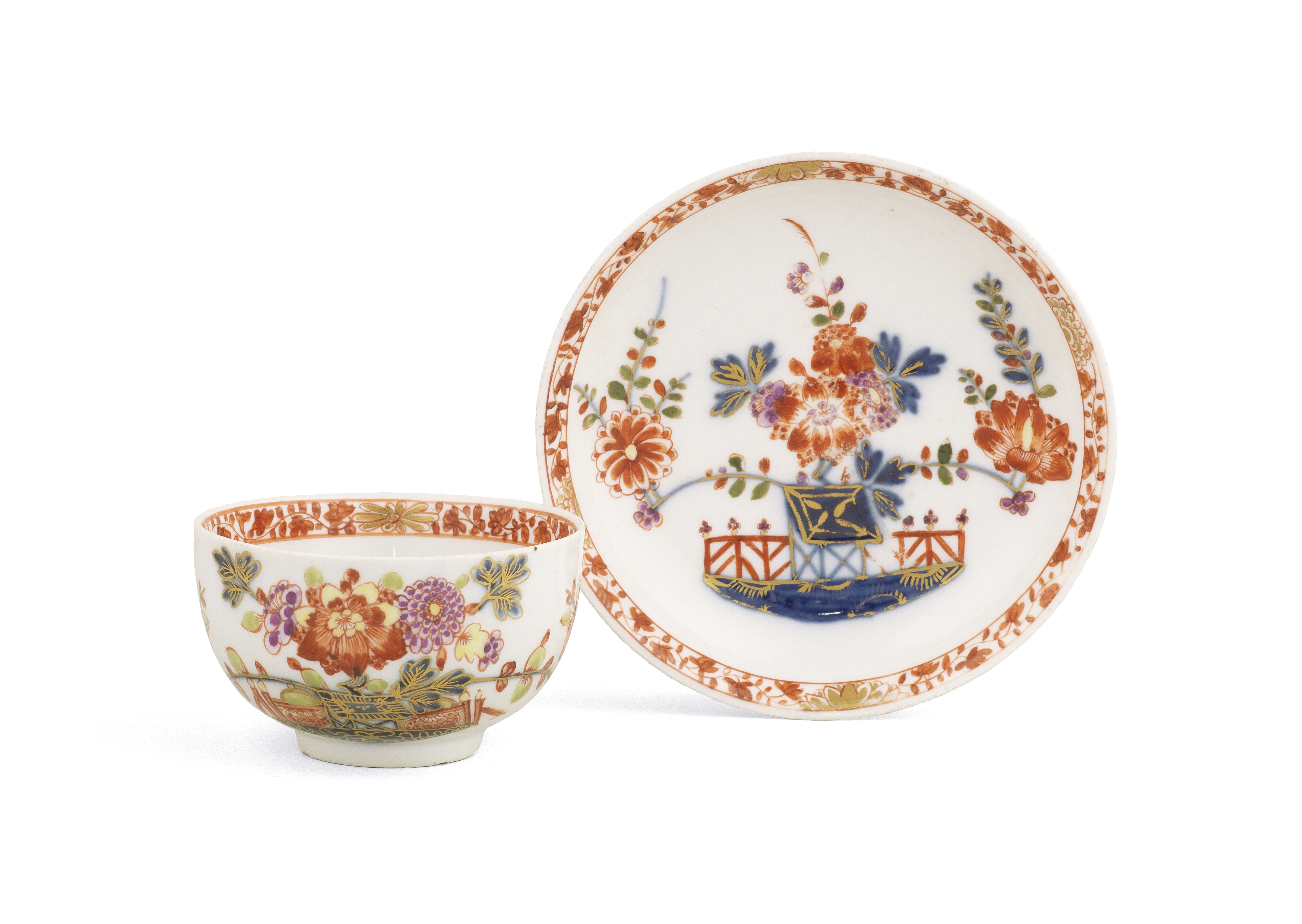 A Meissen teacup and saucer Circa 1740-50