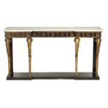 A parcel gilt, simulated rosewood inverted breakfront console table, in the manner of Thomas Hope...