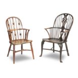 Two oak and ash Windsor armchairs, 19th century (2)