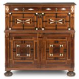 A 17th century and later oak, ivory and tortoiseshell inlaid chest of drawers