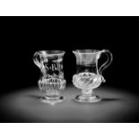 An engraved glass tankard and a William IV coin tankard, circa 1770 and 1837