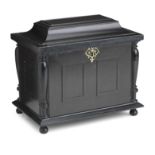 A late 19th/early 20th century continental ebonised and engraved white metal jewellery casket