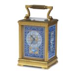 A 19th century French gilt brass and porcelain mounted repeating carriage clock