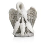 An Italian carved statuary marble group of a bird feeding her young