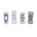 Four Spanish faience apothecary jars, probably Talavera 18th Century