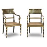 A set of ten Regency parcel gilt and ebonised open armchairs