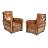 A pair of brown leather club armchairs (2)