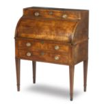 A George III mahogany and rosewood cross banded cylinder bureau