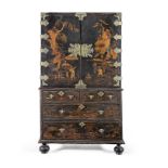 A Queen Anne japanned cabinet on chest